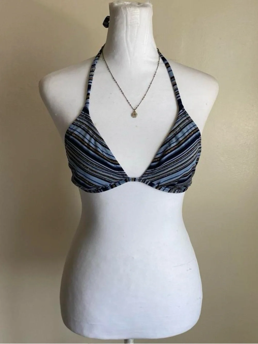 Vintage Y2K blue sparkly striped bikini top